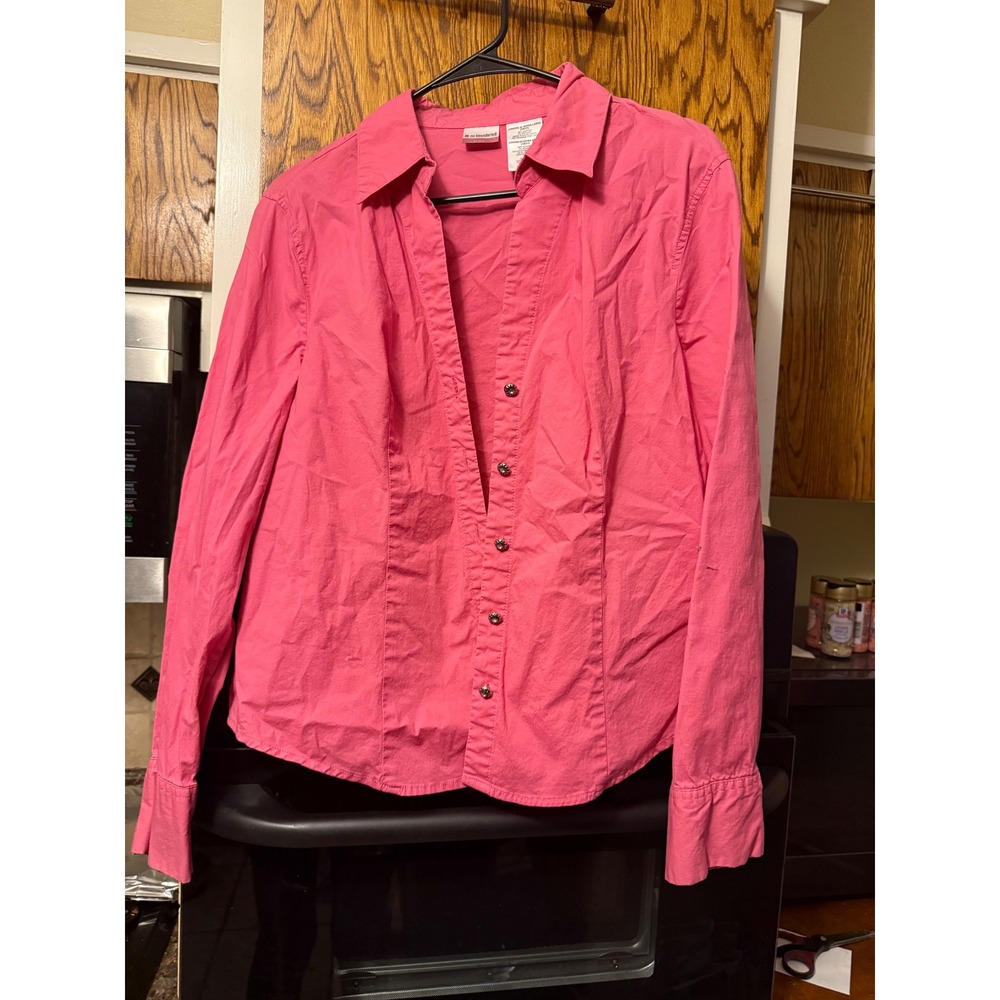NO BOUNDARIES Juniors XL Rosebud Pink Stretch Button Down Shirt Top Blouse